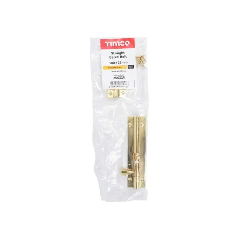 TIMCO Straight Barrel Bolt Polished Brass - 100 x 25mm