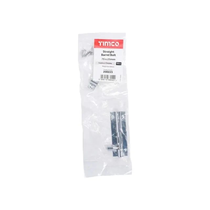 TIMCO Straight Barrel Bolt Polished Chrome - 75 x 25mm