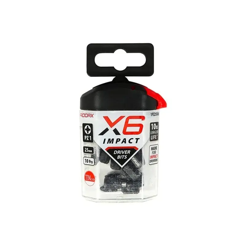 TIMCO X6 Impact Pozi Driver Bit - No.1 x 25 - Pack of 10 Pieces