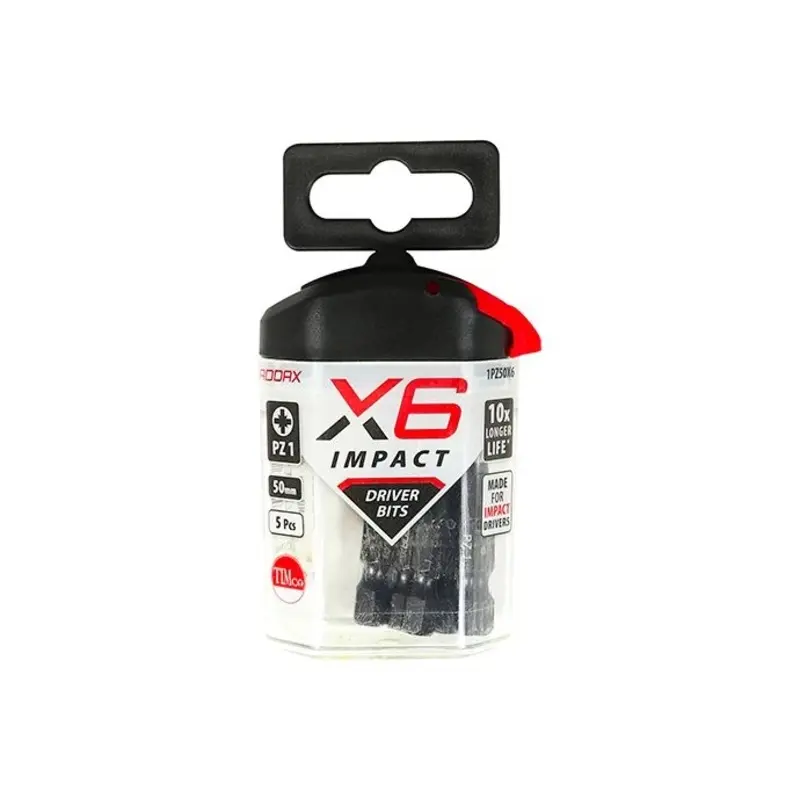 TIMCO X6 Impact Pozi Driver Bit - No.1 x 50 - Pack of 5 Pieces