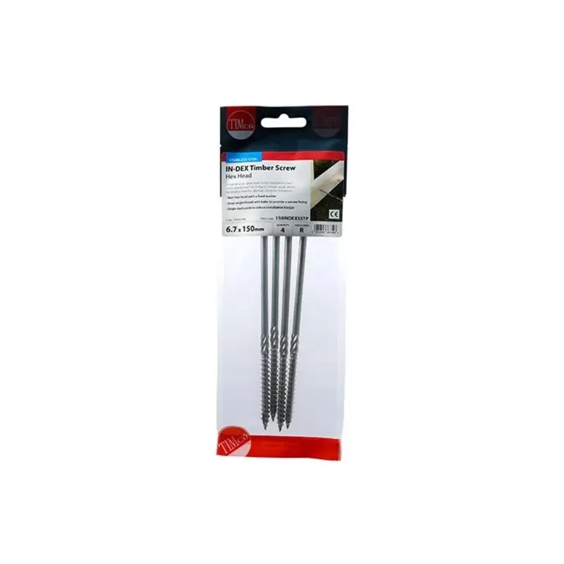 TIMCO Timber Screws Hex Flange Head A4 Stainless Steel - 6.7 x 150 - Pack of 4 Pieces