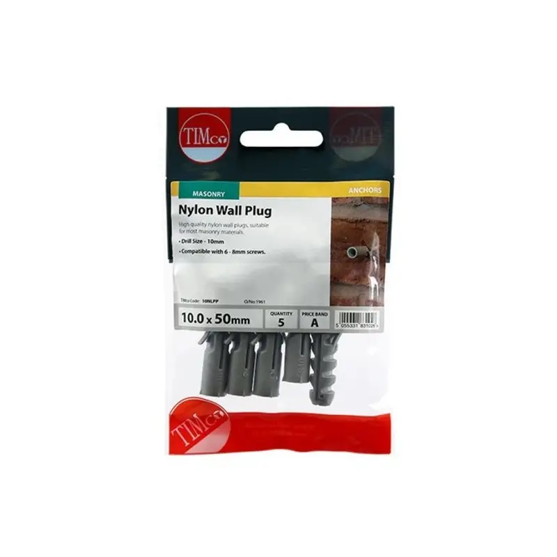 TIMCO Nylon Plugs - 10.0 x 50 - Pack of 5 Pieces