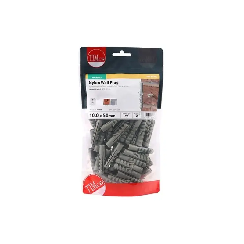 TIMCO Nylon Plugs - 10.0 x 50 - Pack of 70 Pieces