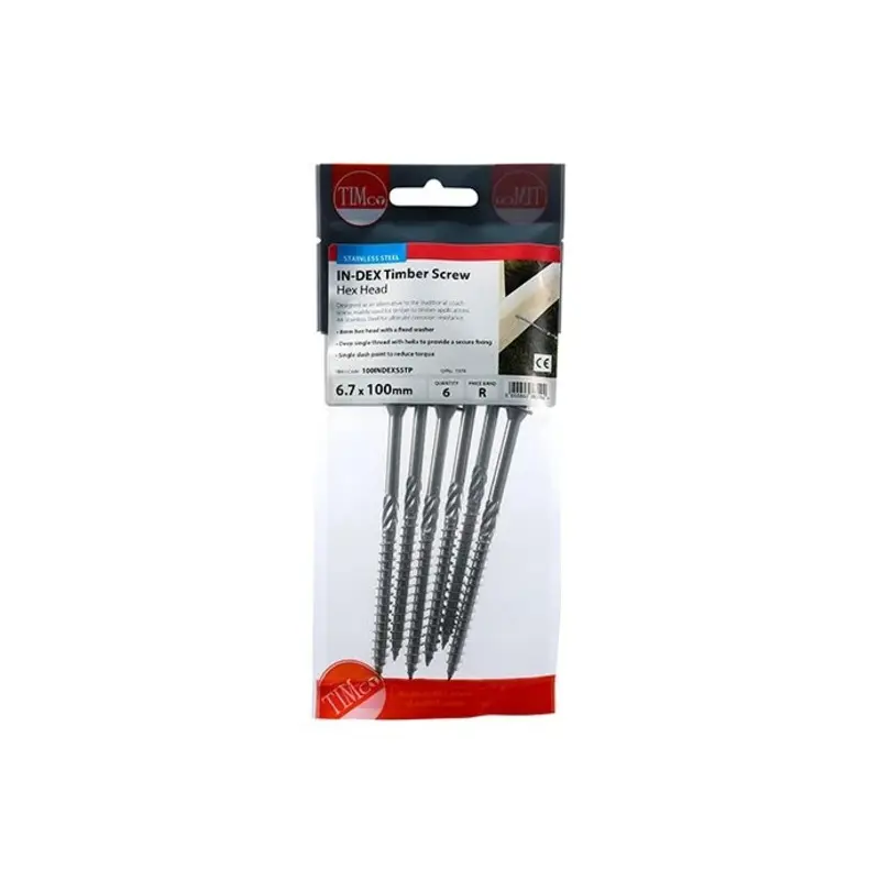 TIMCO Timber Screws Hex Flange Head A4 Stainless Steel - 6.7 x 100 - Pack of 6 Pieces