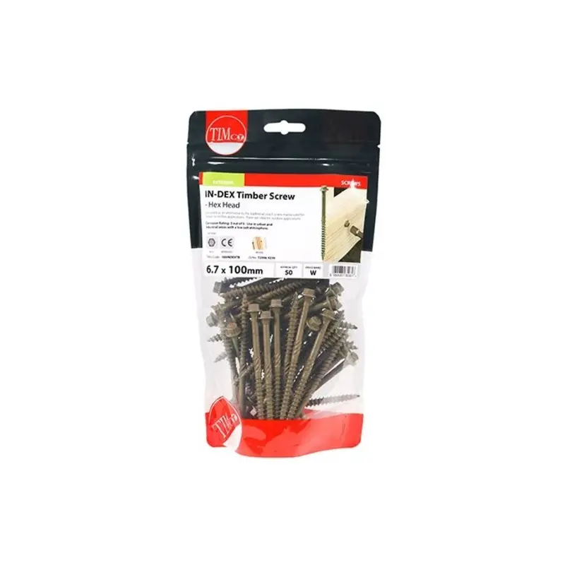 TIMCO Timber Screws Hex Flange Head Exterior Green - 6.7 x 100 - Pack of 50 Pieces