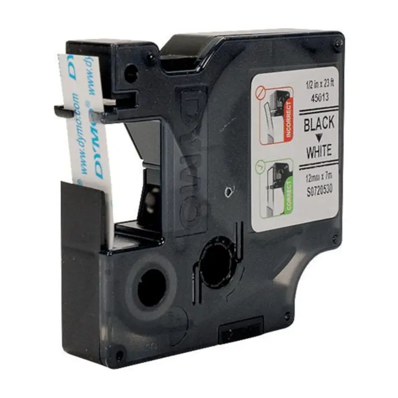 Dymo 12mm D1 Black On White Labelling Tape ES45013