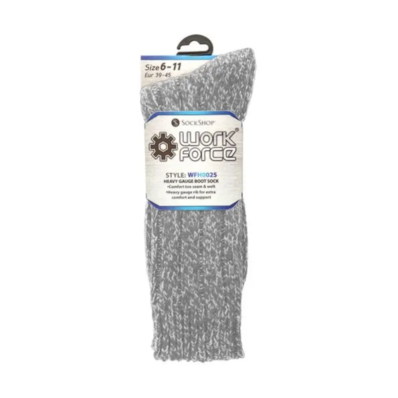 Workforce Size 6-11 Wool Rich Boot Socks - Grey - Pair