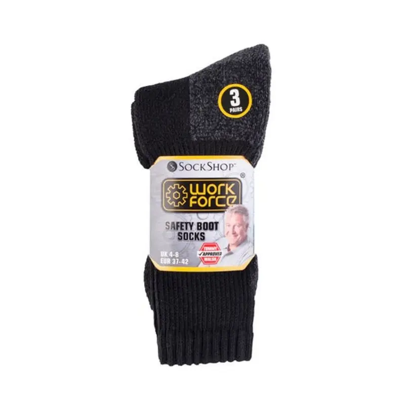Workforce Size 4 - 8 Heavy Duty Safety Boot Socks - Black - Pair